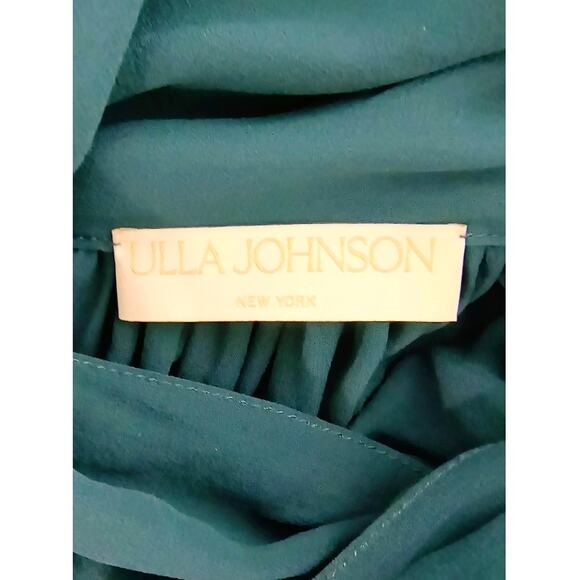 Ulla Johnson Lesli Silk Chiffon Blouse Women's Sz 6 Green Sheer Puff Sleeve Bow - Picture 2 of 14